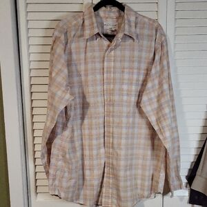 Perry Ellis Men's Orange and Blue Plaid Shirt